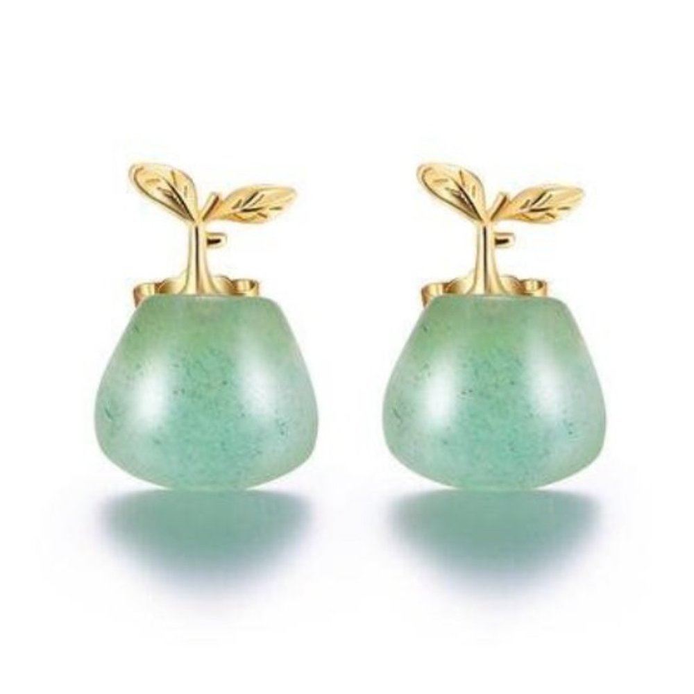 Grass Sprout Natural Aventurine Stone Earrings | Grass Crystal Stone Earrings